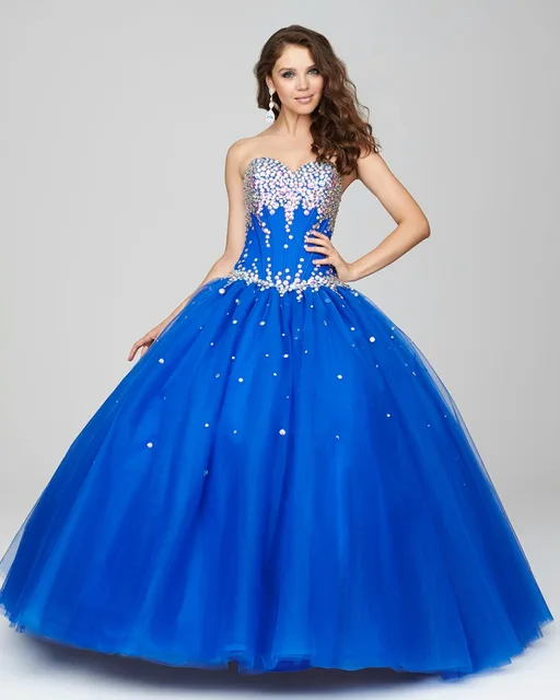 Royal Blue Ball Gown Prom Dresses 2017 Sweetheart Crystals Teens Formal ...