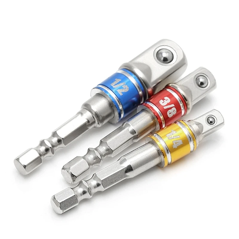 1Set/3pcs Hex Drill Power Bit Socket Drive Adaptor Exension 1/4" 3/8" 1/2" Socket Bit Adaptor Hex Shank With Fixed Collar Ring