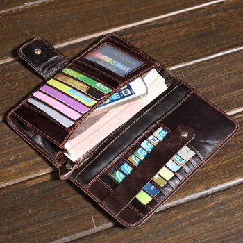 

2017 Vintage Hasp Open Genuine Leather Wallet High Large Capacity Unique Decor Fashion Genuine Leather Man Wallet Card package