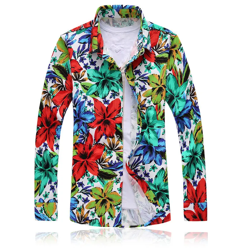 2096 50 De Réduction9 Couleurs Nouveau Automne Hommes Mode Floral Chemises Hommes Haute Qualité Rose Fleur Impression Chemise Homme Grande Taille