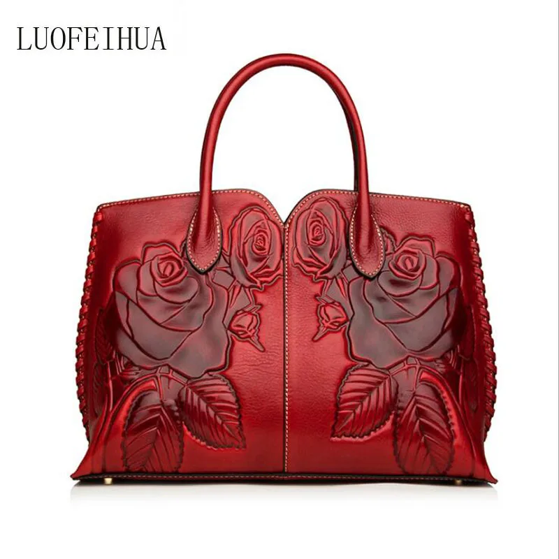 

Women Genuine Leather bag 2019 new high-end Chinese style embossed handbag Shoulder bag Messenger bag Designer bag