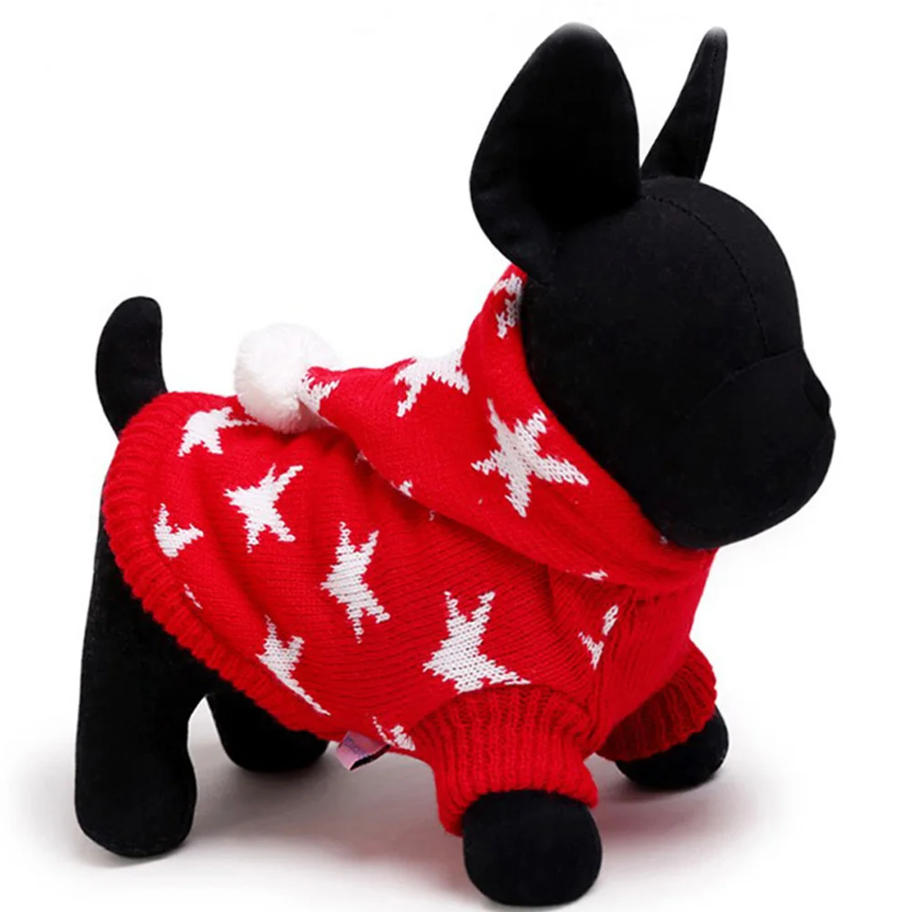 Soft Warm Star Dog Sweater Knitting Dog Coats With Hat 2 Colors Size