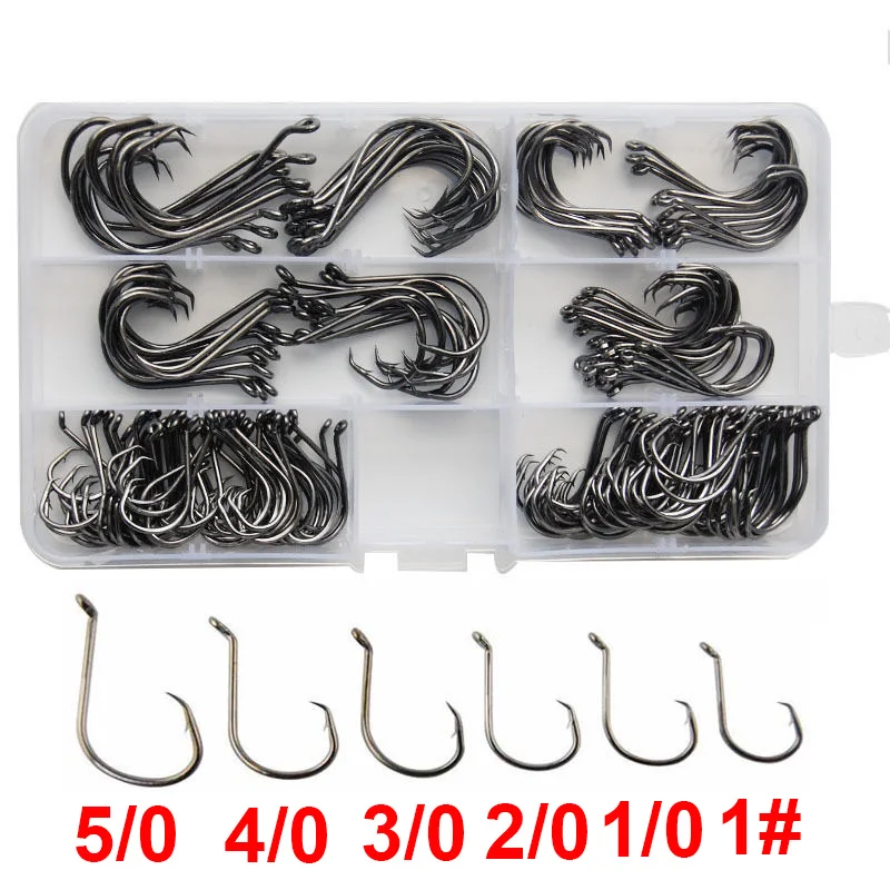 

180pcs 7384 High Carbon Steel Fishing Hooks Offset Sport Circle Bait Fish Hooks All Carp Fishing Goods Accessories Set With Box