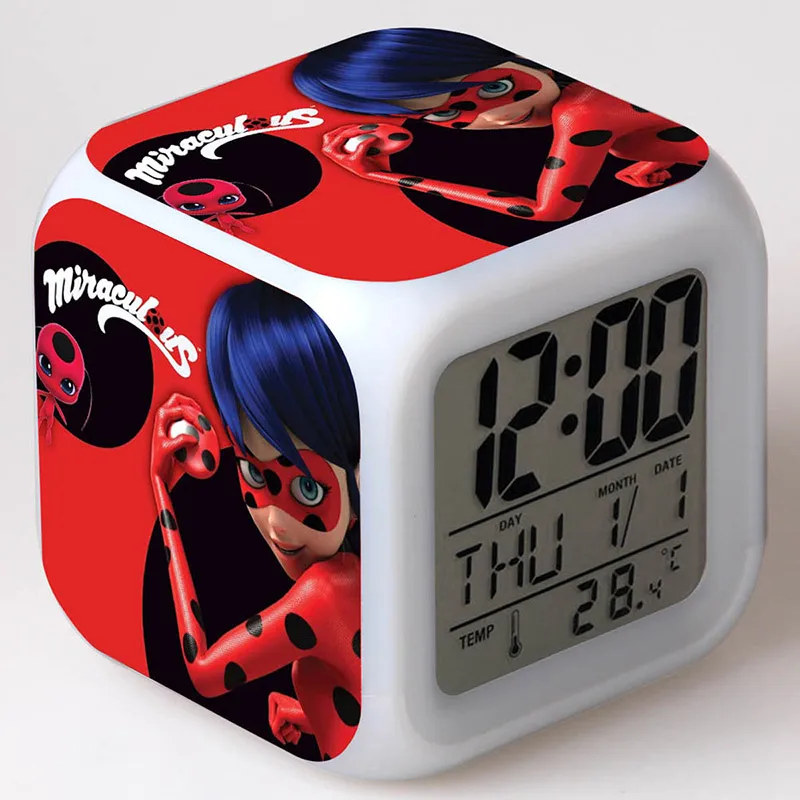 

Ladybug Lady Anime Figurines Alarm Clock LED Colorful Flash Touch Light Lady Bug TV Cartoon Figuras Toys for Children
