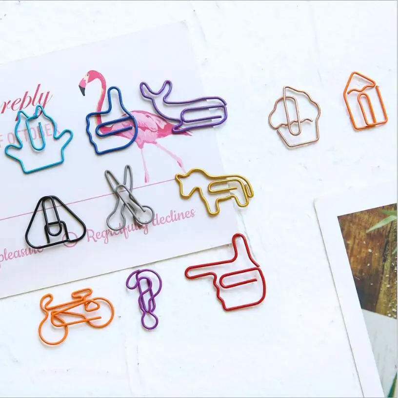 

18 pcs/lot Colorful Gold Bicycle gestures animal Shape Paper Clips Bookmark Scrapbooking tool Memo Clip Metal Binder Paperclip