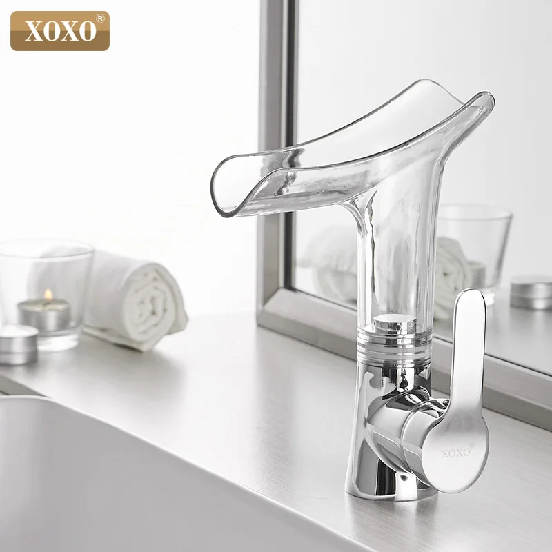 

XOXO Waterfall faucet Tap Modern Basin faucet Mixer Tap Single Handle Sink Mixer Tap Deck Mounted Organic glass faucet 20095