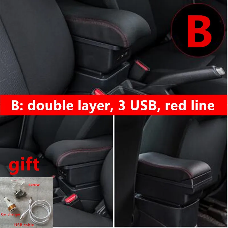 For kia picanto Armrest box central Store content box with cup holder ashtray with USB interface - Название цвета: B black red line