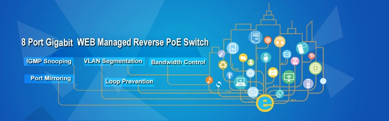 24v 8 Порты и разъёмы гигабитный веб управляемый обратное poe Питание переключатель VLAN IGMP управляемый коммутатор питания через Ethernet