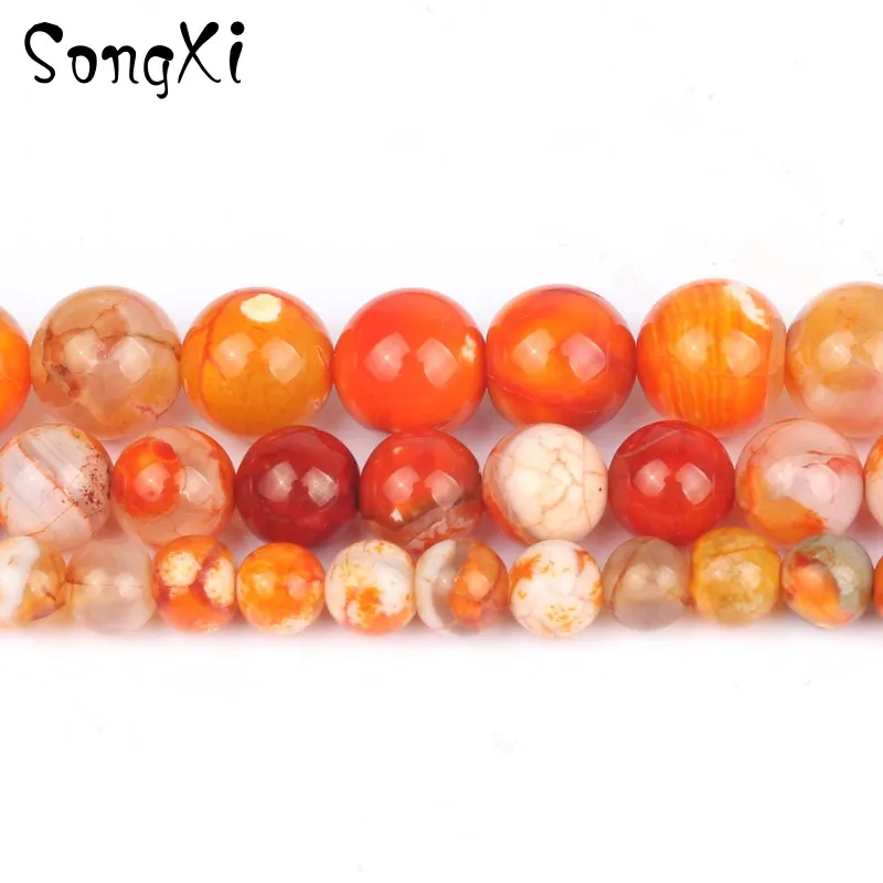 

Natural Stone Orange Cracked Agates Smooth Round Loose Beads For Jewelry Making 15'' 6 8 10MM DIY Necklace Bracelet Jewellery
