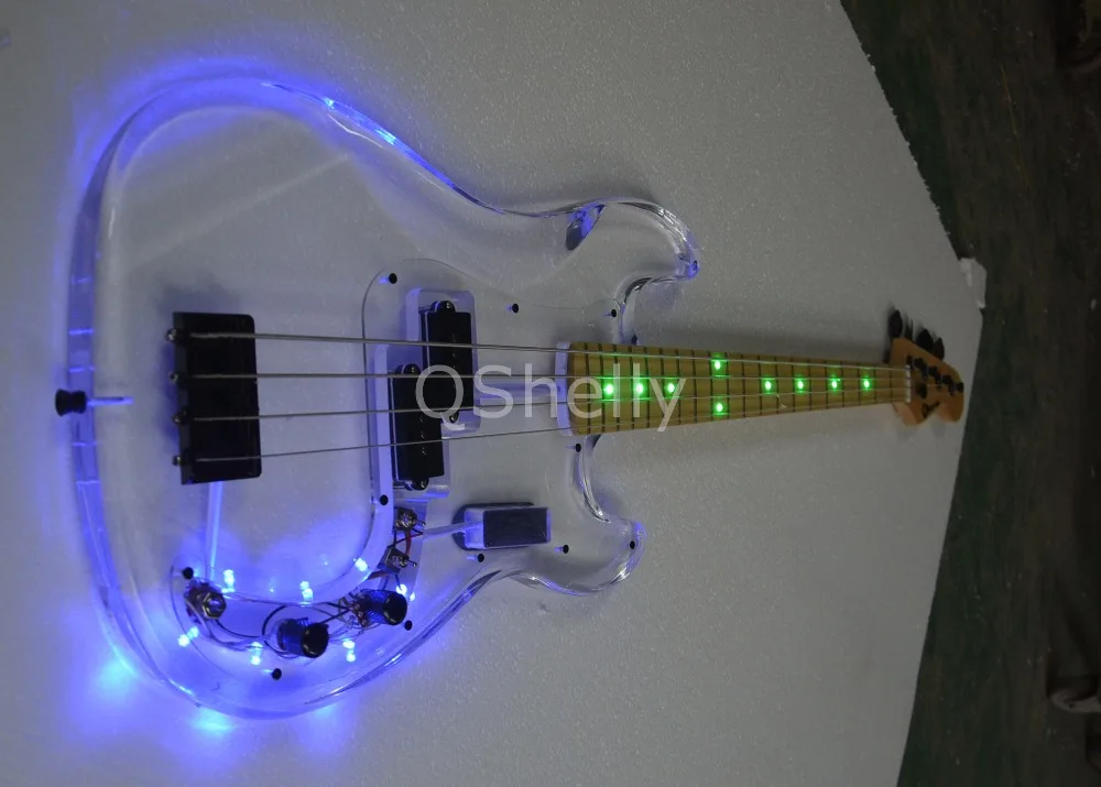 top quality QShelly custom white Charvel acrylic 4 strings bass LED