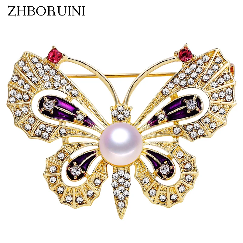 

ZHBORUINI 2019 High Quality Natural Freshwater Pearl Brooch Pearl Butterfly Brooch Gold Color Pearl Jewelry For Women Gift
