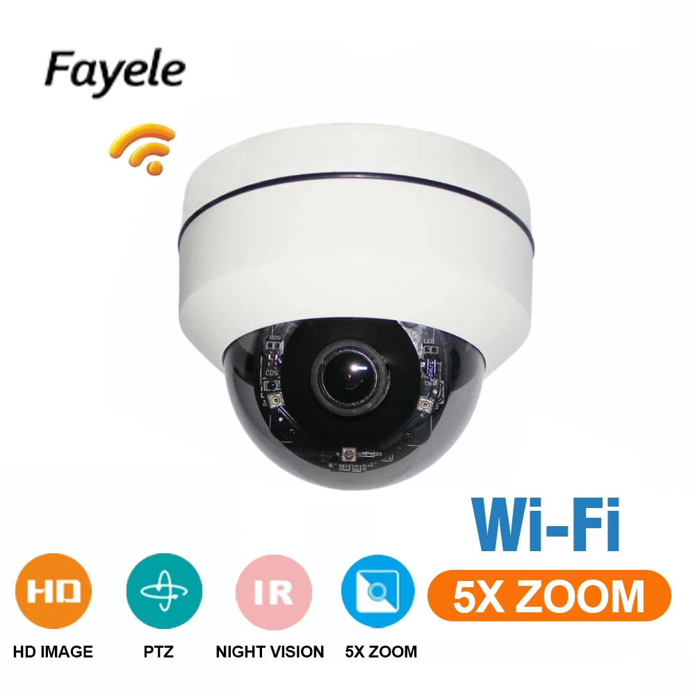 Скоростная купольная IP камера Wireles 1080P 2 МП Wi Fi PTZ 5 кратный зум объектив 7 ~ 13 мм IP66
