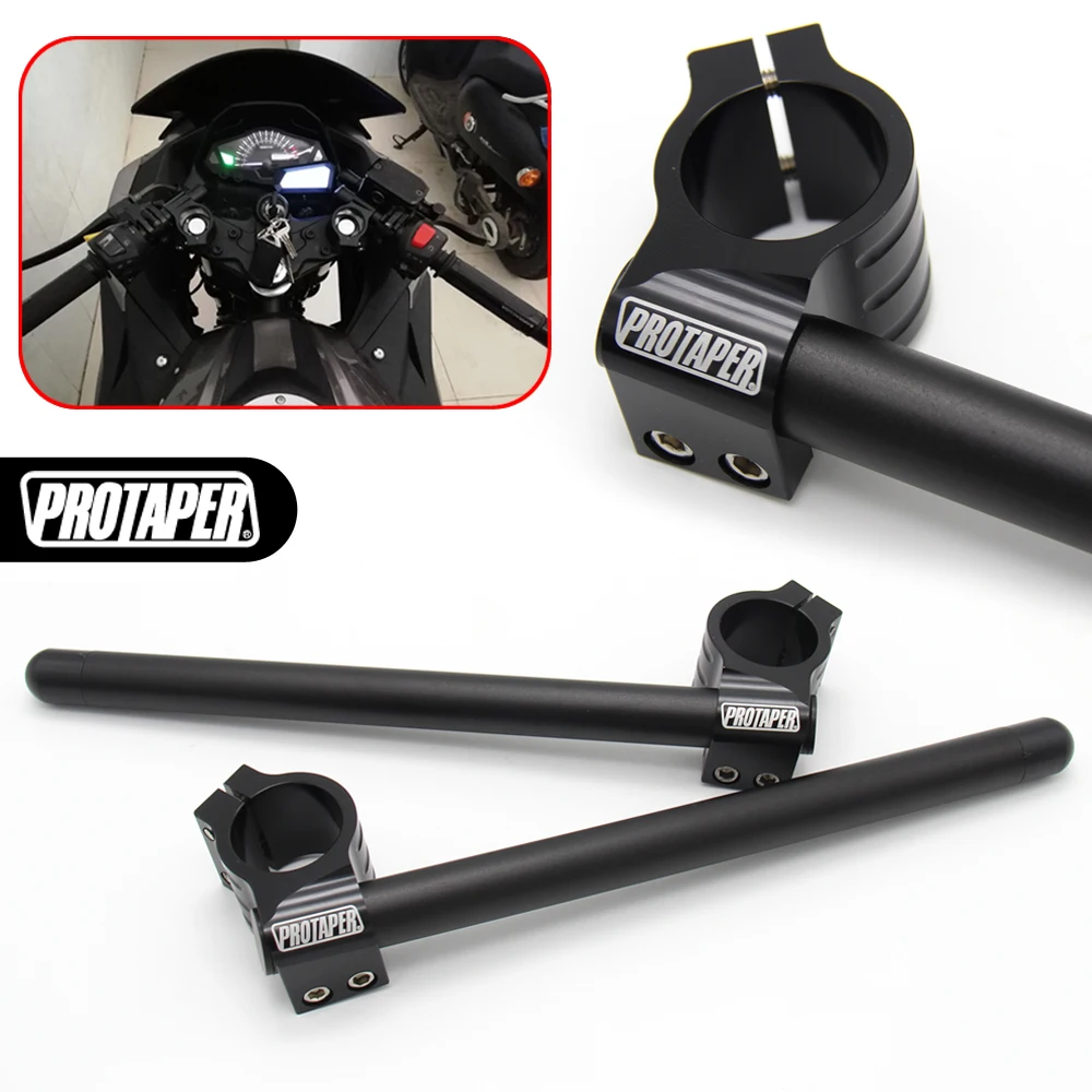 Tanie Motocykl PRO Taper kierownica Racing regulowany CNC 31 41 51mm klip na Ons widelec kierownica uchwyt Cafe Racer