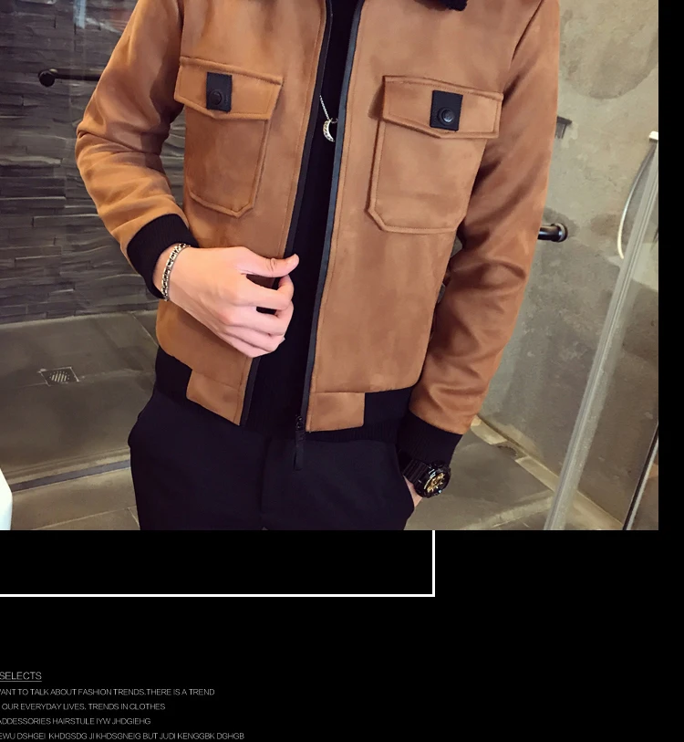 Winter Bomber Homme Men Suede Jacket Erkek Khaki Thick Warm Slim Fit Winter Jacket Deri Ceket Coats Mens Fur Collar