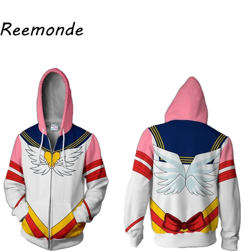 

Anime Sailor Moon Costume Hoodie Sweatshirt Jacket For Women Girls Costume Autumn Winter 3D Print Zipper Coats Hooded Hat Tops