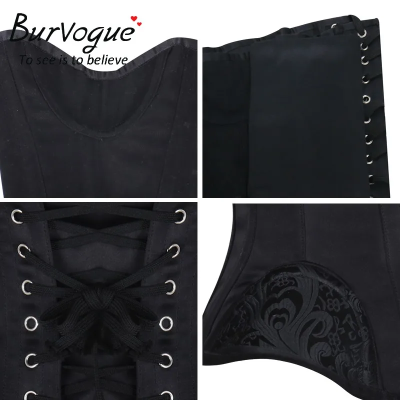 Burvogue Underbust Steampunk Corset Waist Control Gothic Corsets Cincher with Curved Hem Bustiers Embroidery Short Waist Trainer 20