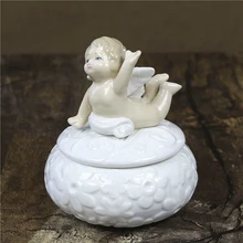 Милый фарфоровый маленький ангел миниатюрная шкатулка для украшений декоративная керамическая статуэтка Амура шкатулка для украшений Органайзер Орнамент Ремесло