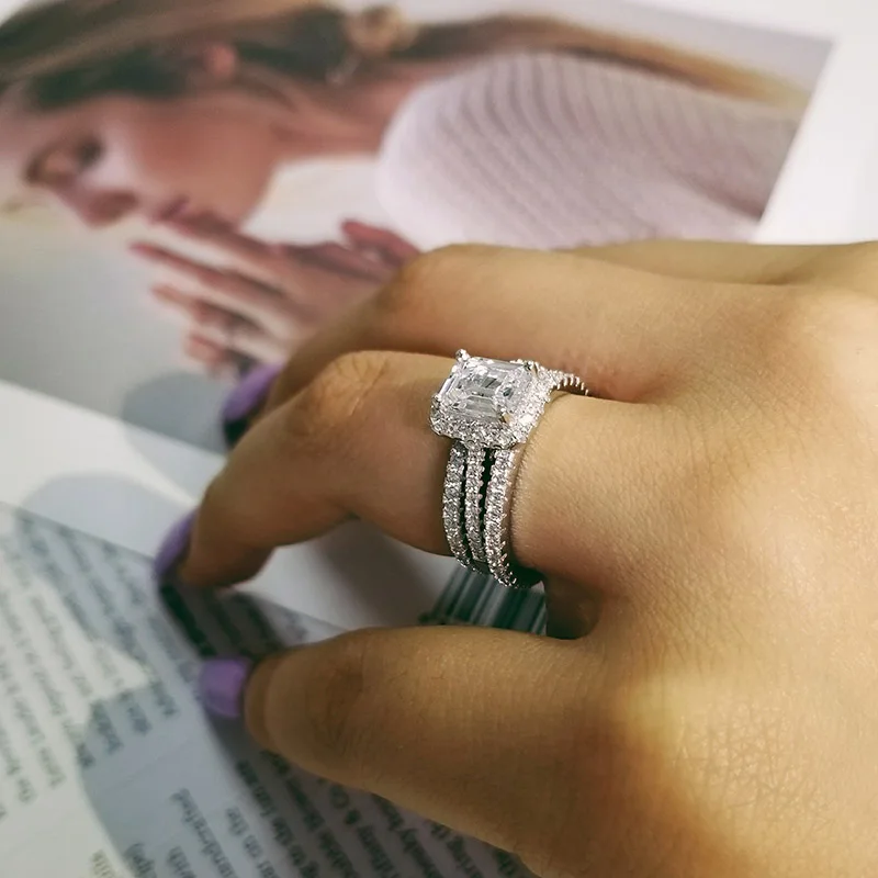 925 Sterling silver wedding Rings set 3 in 1 band ring for Women engagement bridal fashion jewelry finger moonso R1997x