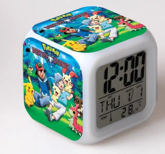 M.Sparkling Pokemon Alarm Clock Led Digital Square Desk Clock Kids