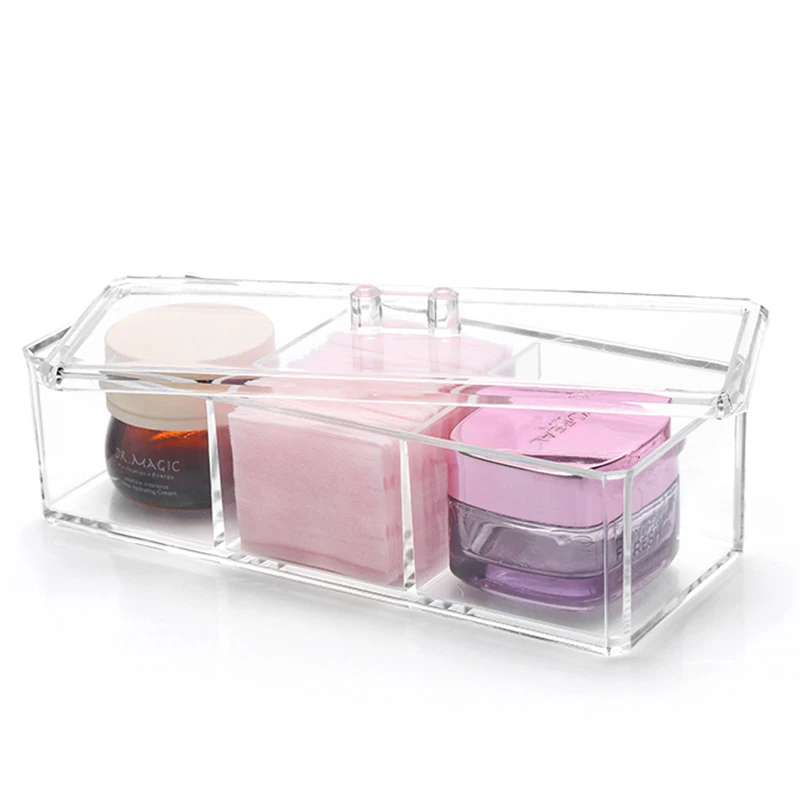 Multifunction Clear Acrylic Cosmetic Organizer Box Cotton Ball Holder