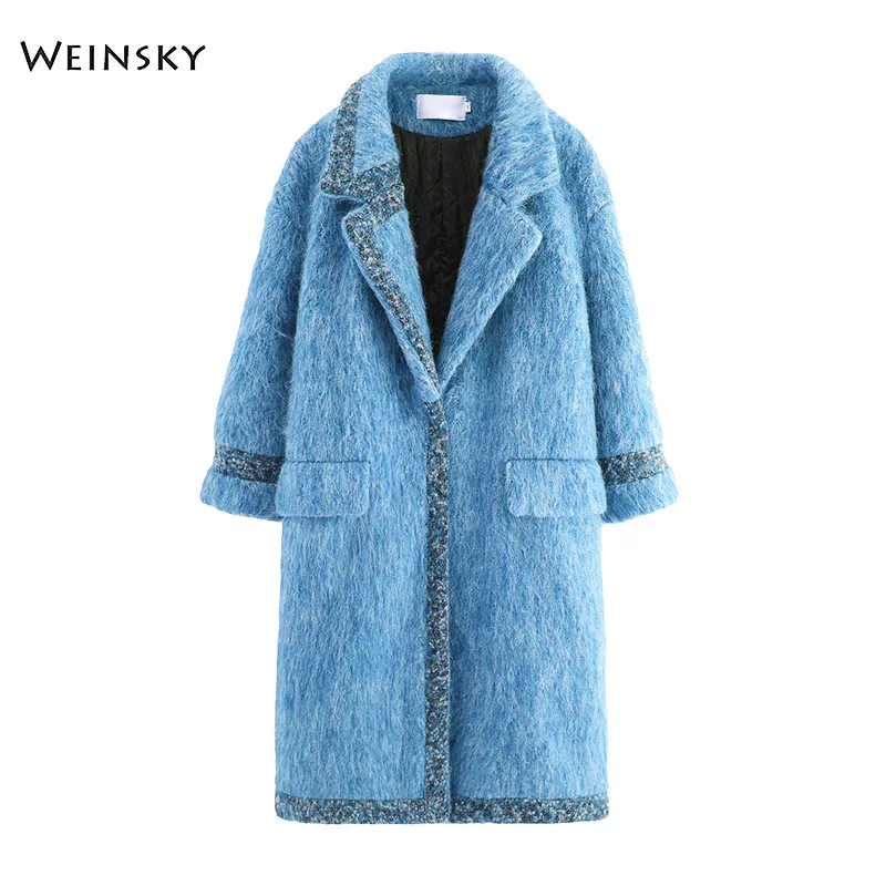 Weinsky Vintage Style Women Coats autumn Winter Long Wool Coat 2018 Fashion Overcoat Ladies Loose Red Coat
