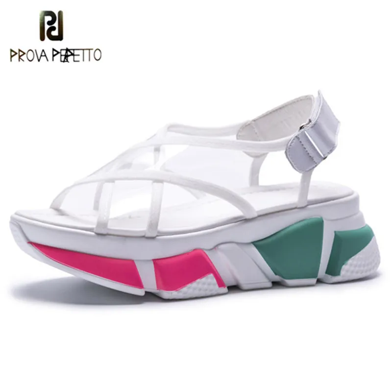 

Prova Perfetto New Transparent Women's Sandals Colorful Platform Causal Shoes Woman Hook Loop Wedges Sandals Young Girls Shoes