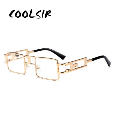 

COOLSIR Mens Rectangular Sunglasses Steampunk Men Metal Frame Gold Black Red Flat Top Square Sun Glasses for Women 2019
