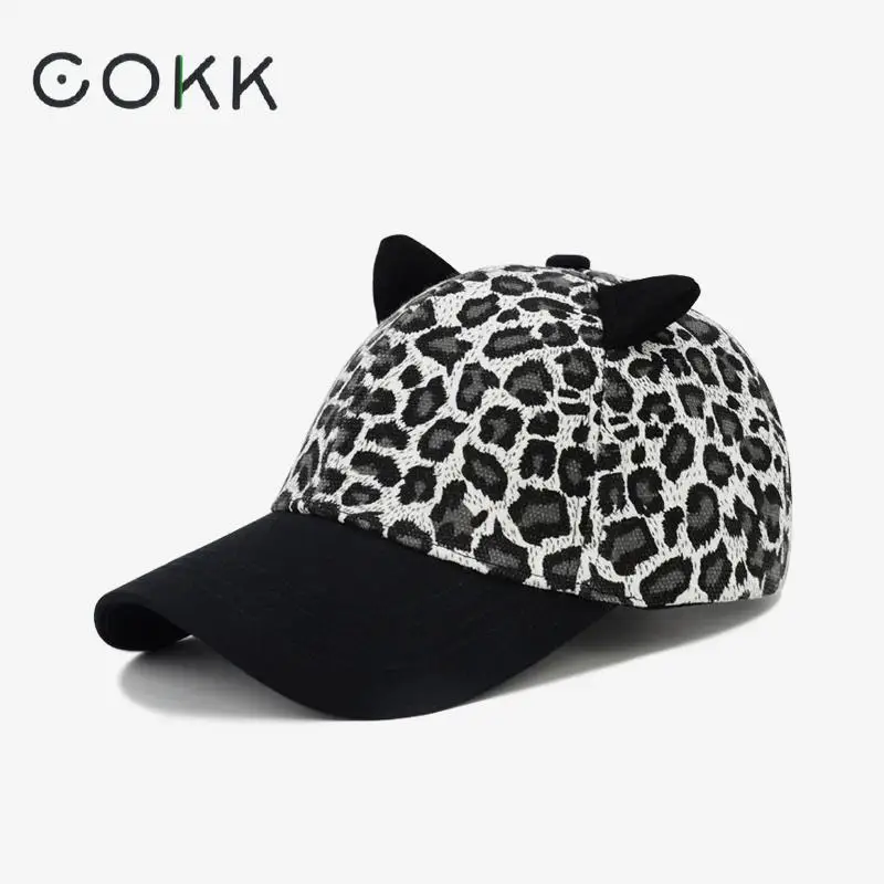

COKK Women's Baseball Cap With Cat Ear Leopard Print Snapback Hats For Women Korean Hip Hop Cap Female Gorras Casquette 2019 New