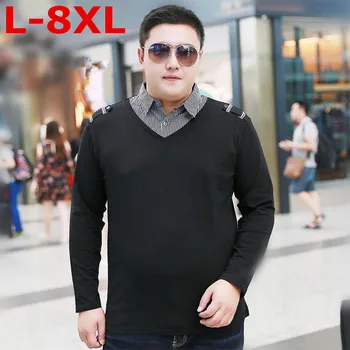 

new Plus size 8XL 7XL 6XL 2018 Casual cotton Men Polo Shirt Thicker Mens Long Sleeve Solid Polo Shirts Camisa Polos Tops Tees