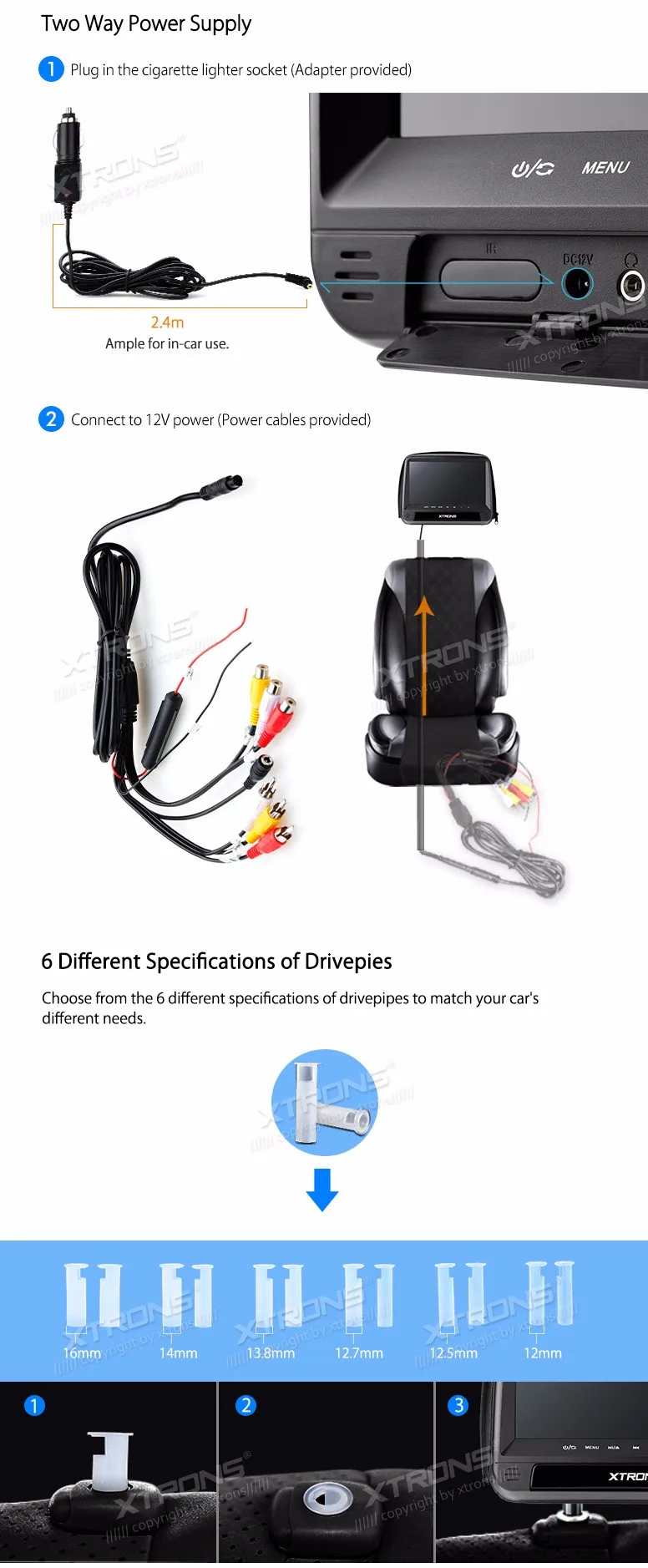 Perfect 2x9" Headrest Car DVD Car Headrest DVD Headrest Car Monitor DVD with Buit-in HDMI Port & Detachable Zipper Cover Design 12