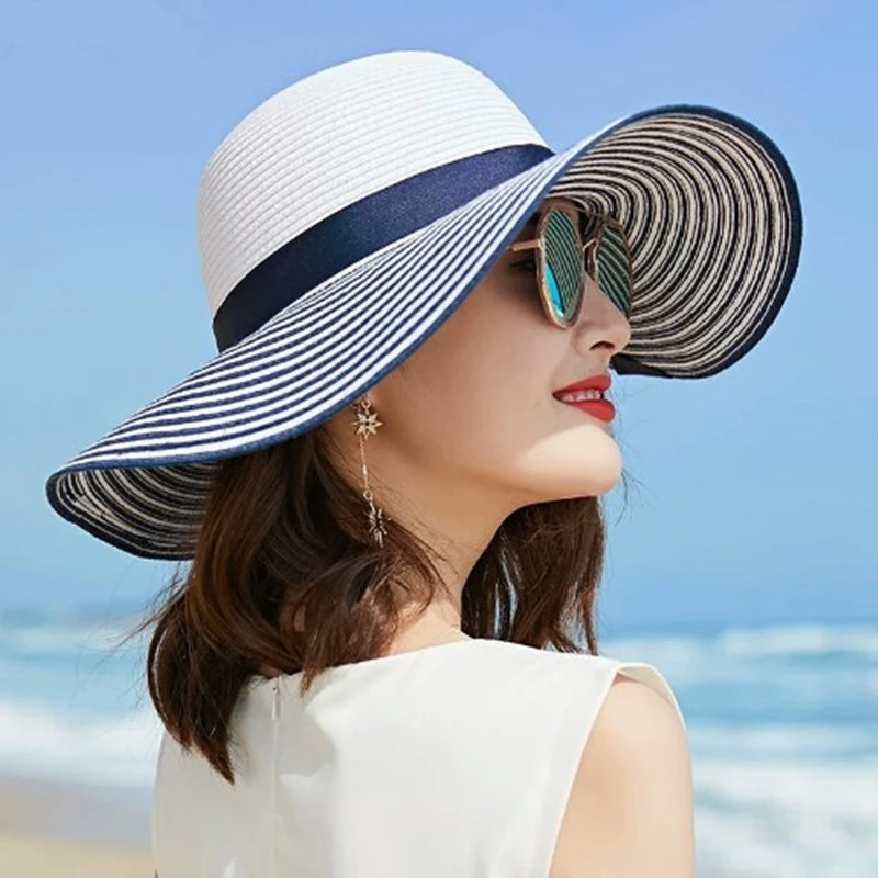 Maylisacc 2019 sombrero de de paja para mujer a la estilo Hepburn a rayas Bowknot sombrero sol de verano sombrero de ala grande| Sombreros de sol para mujer| - AliExpress