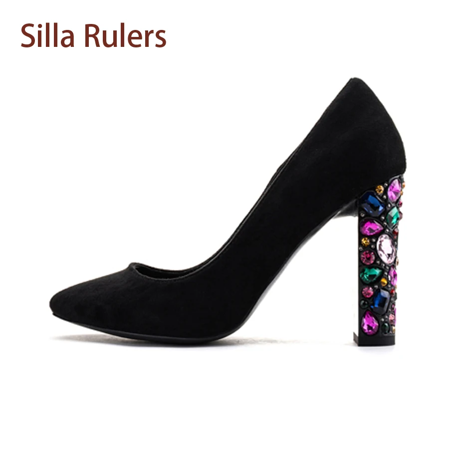 multi colored rhinestone pumps