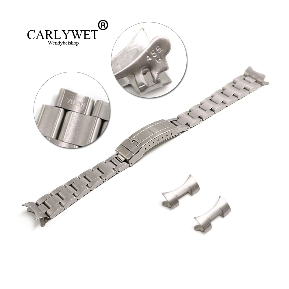 

CARLYWET 20mm Stainless Steel Links Hollow Curved End Deployment Glide Lock Clasp Brushed Buckle Bracelet for 70216 455B