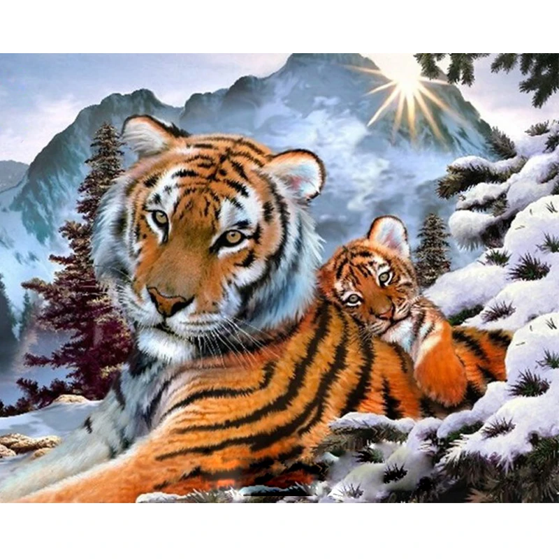 

tiger Mother and child Animal DIY Digital Painting By Number Modern Wall Art Canvas Painting Unique Gift Room Decor 40x50cm