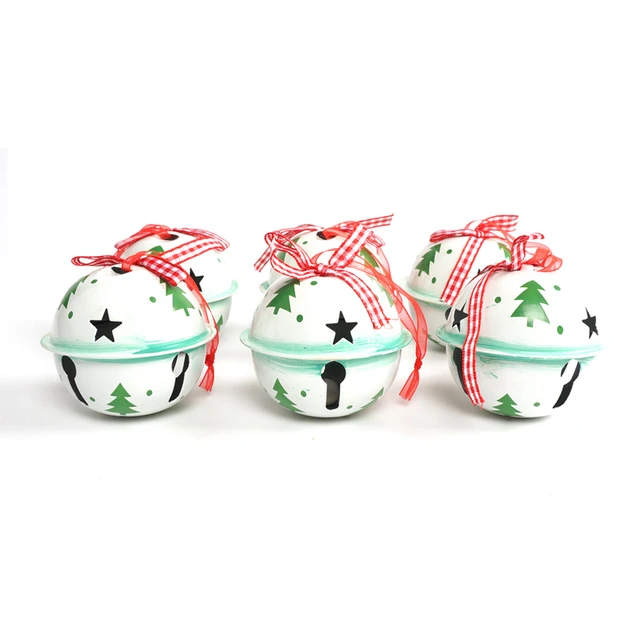 6 pçs vermelho branco verde natal jingle bell ornamentos, fontes