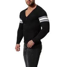 Мужской полосатый хлопковый свитер с v-образным вырезом тонкий повседневный мужской вязаный кардиган джемпер рубашка для мужчин Красивая осень зима