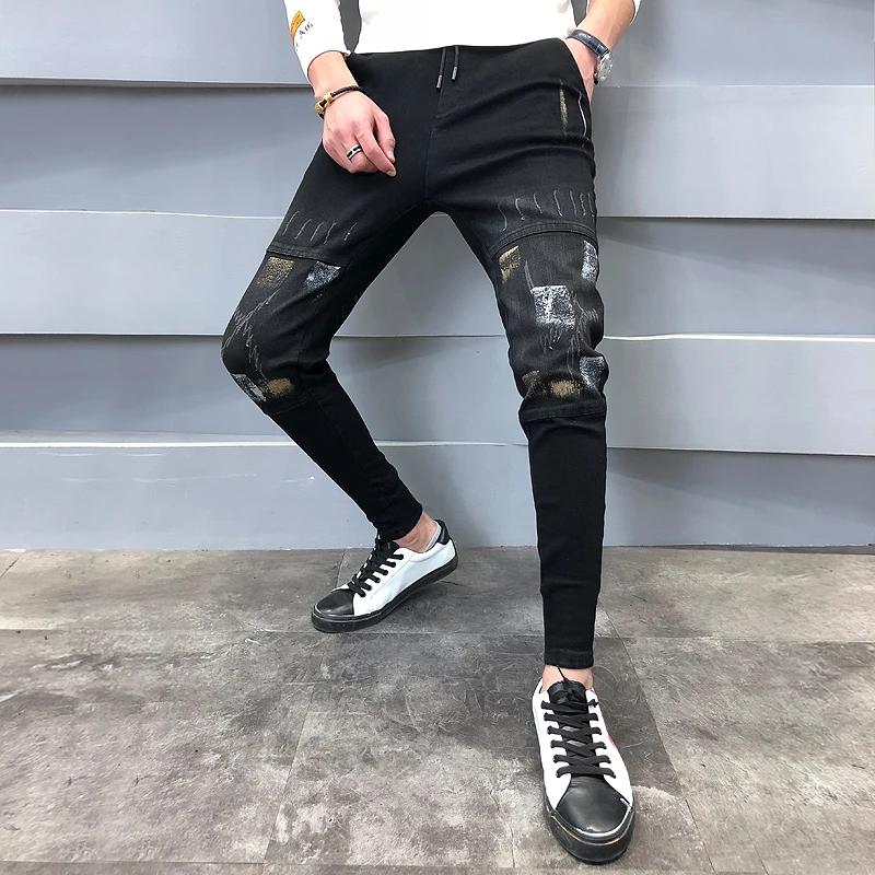 

High Quality Jeans Men Brand New Autumn Winter Slim Fit Casual Denim Harem Pants Patchwork Design Casual Hip Hop Trousers Men