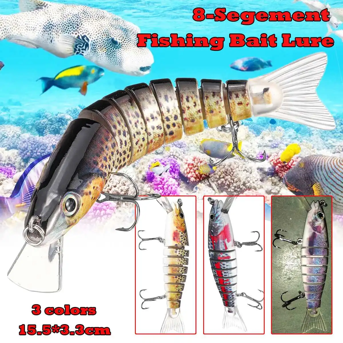 Многосекционная 8 сегментная рыболовная приманка соединенная гольян Swimbait Crankbait искусственная жесткая приманка 3D воблеры с глазками тройной крючок