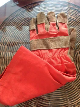 

hot selling cow split leather gloves safety protecting gloves stripe cloth red