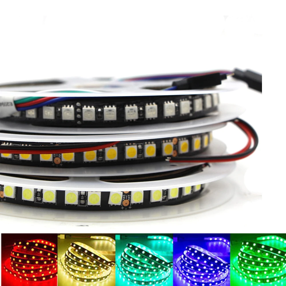 RGB светодиодные полосы света 1 м 5 м 120 светодиодный s/m Водонепроницаемый 5050 SMD 600 fita Черный PCB затемняемая лента-тесьма со светодиодами веревка лампа 12 В белый RGB