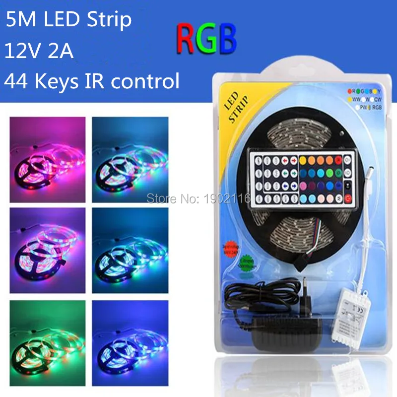 

RGB 3528 LED Strip With IR Remote Controller And Power Adapter IP65 Waterproof LED Strip 3528 DC12V 5m/lot Flexible LED Lights