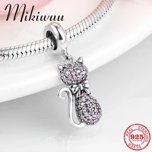 925 пробы серебро, розовый Игристые CZ Элегантные Подвески cat для ювелирные изделия, подвески для оригинальной Подвески Pandora Браслеты