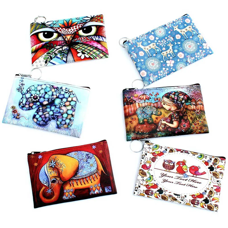 

Fashion Women Coin Purse PU Leather Clutch Bag Cartoon Animals Elephant Owl Giraffes Deer Graffiti Lady Girl Wallet PO66