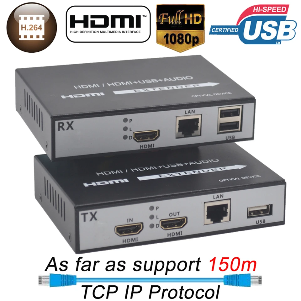 Сетевой удлинитель Navceker H.264 HDMI KVM 150 м USB UTP RJ45 порты через CAT5e CAT6|Кабели HDMI| |