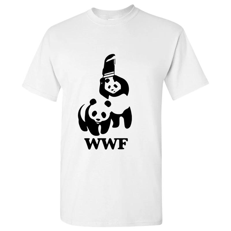 Логотип WWF футболки Wrestling Panda принт комедии хлопок o-образным вырезом короткий