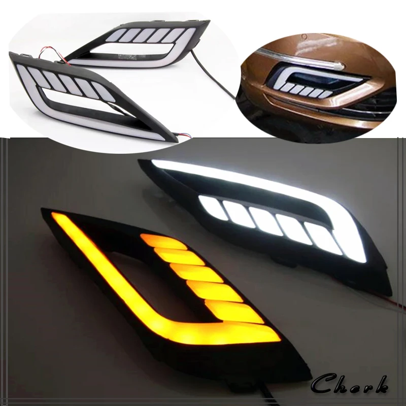 2pcs LED DRL For Volkswagen VW Lamando 2014 2015 Daytime Running Light 12V With Yellow Turn