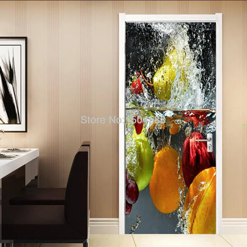 PVC Self-Adhesive Door Sticker 3D Stereo Fruit Wallpaper Kitchen Restaurant Waterproof Wall Door Sticker 3D Murals Home Poster