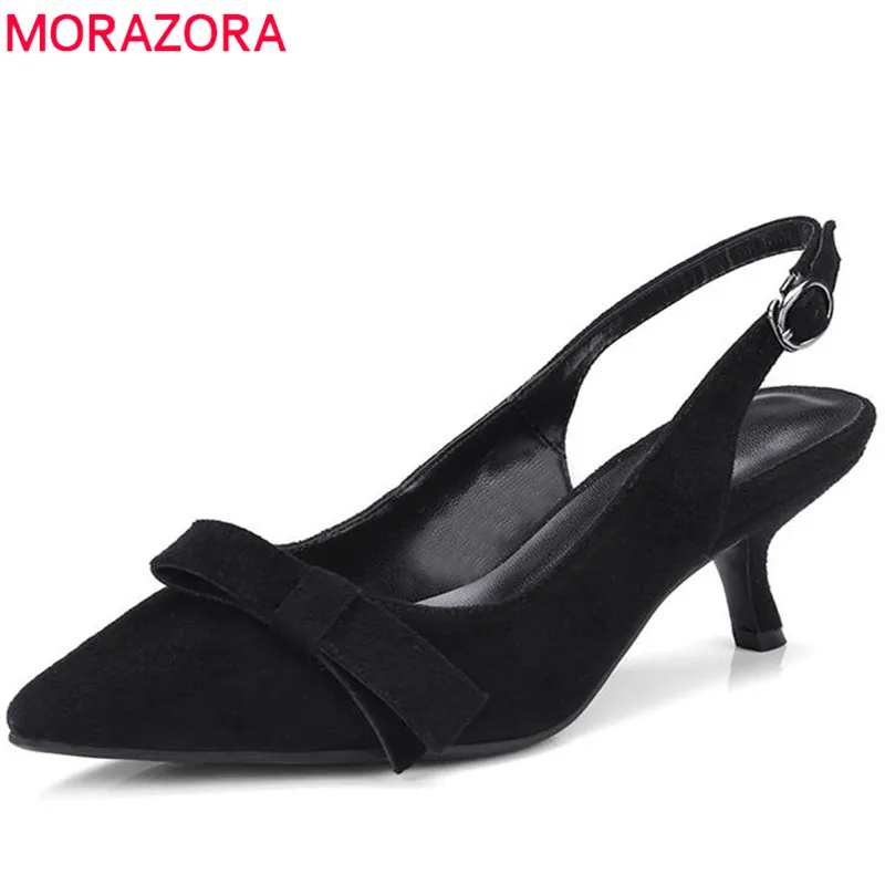 

MORAZORA 2018 hot sale women pumps pointed toe summer shoes genuine leather shoes buckle party shoes fashion high heels shoes