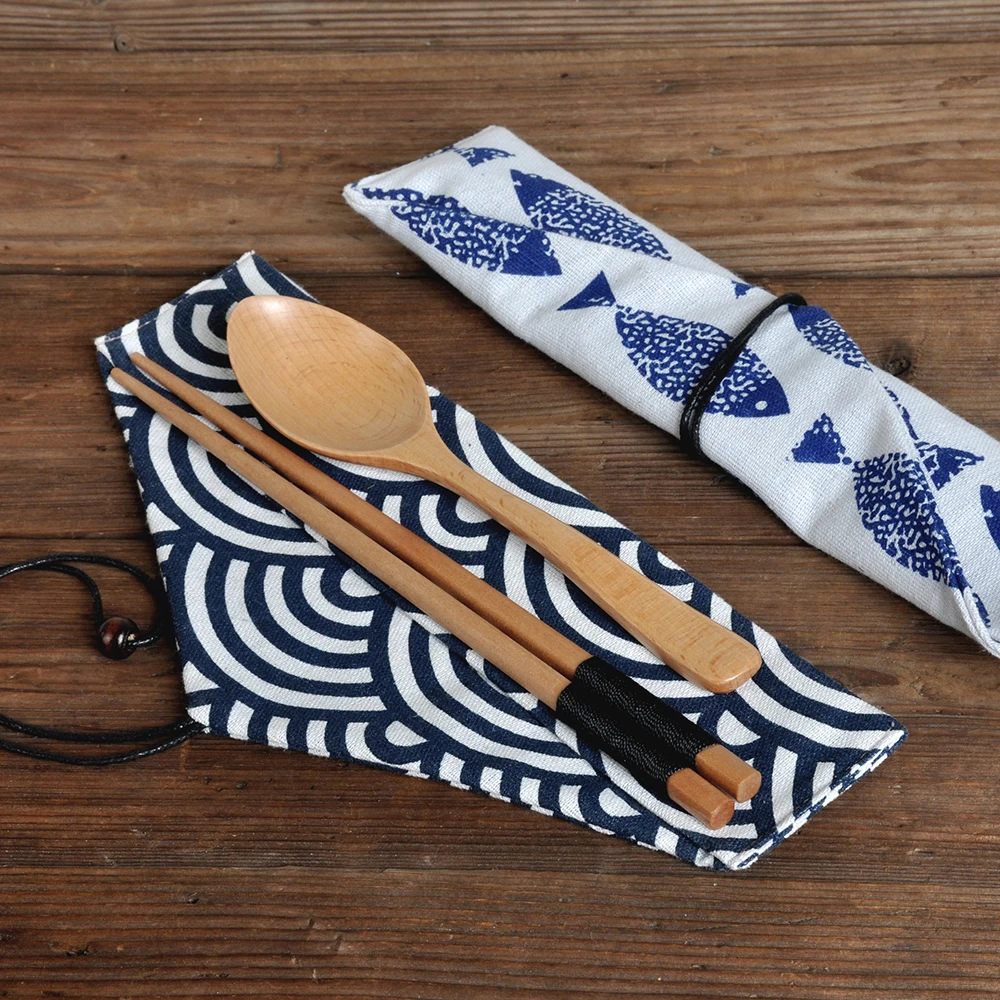 

1Pc Portable Tableware Bag Chopsticks Spoon Bag Cloth And Wind Cutlery Storage Bag Tie Line Cutlery Bag Chopsticks Set