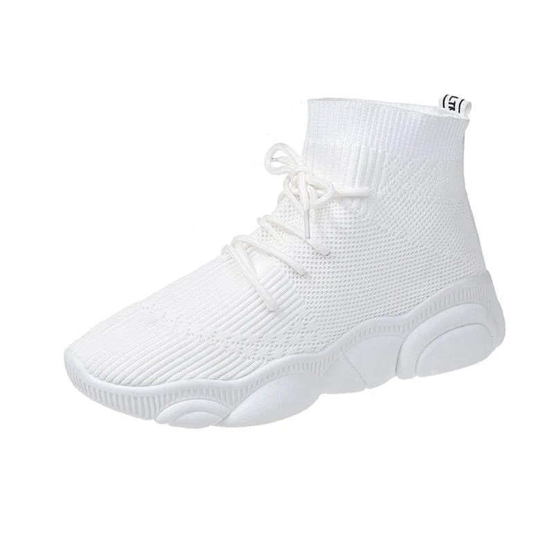 

Women's shoes spring 2019 fly woven fabric mesh breathable casual shoes comfortable flat socks shoes elastic high help 35-39